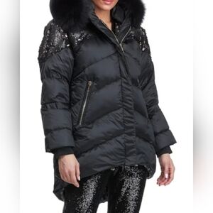 Gorski Coat Women's Medium M Apres Ski Coat Sequins High Low Puffer Winter NEW